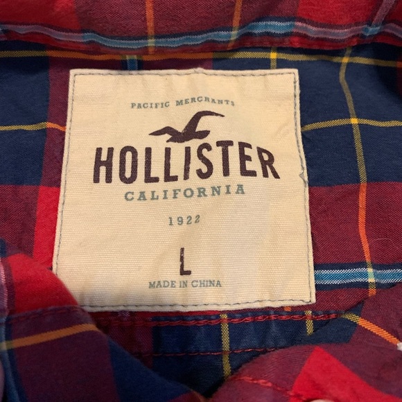 Hollister Men's Red & Navy Blue Plaid Button-Down Shirt Size L - Picture 3 of 5